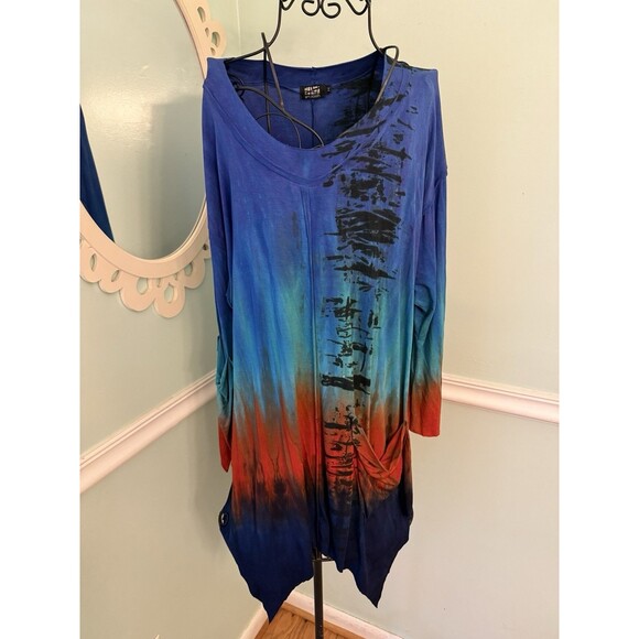 Art of Cloth Top Medium Art Lagenlook Asymmetrical Hem Tunic Tee USA Artsy - Picture 1 of 6